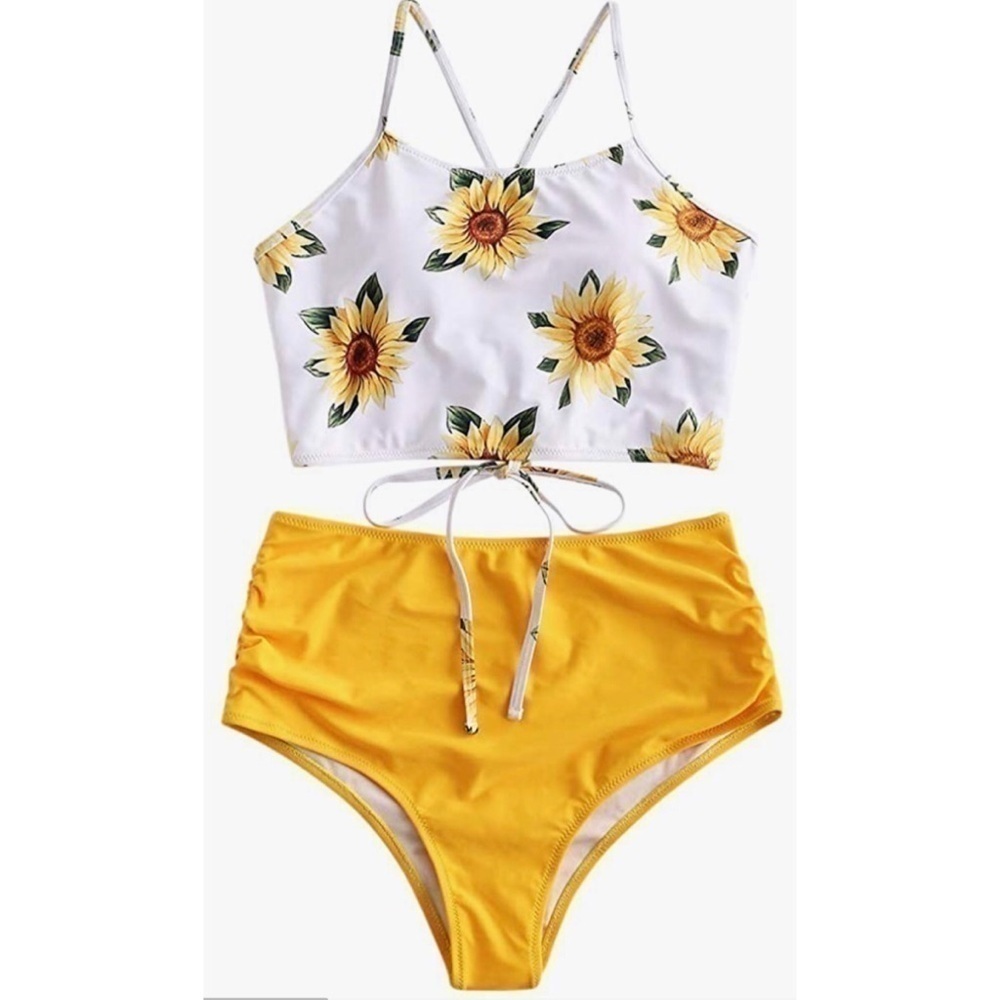 🆕 Zaful sunflower high waisted bikini size small